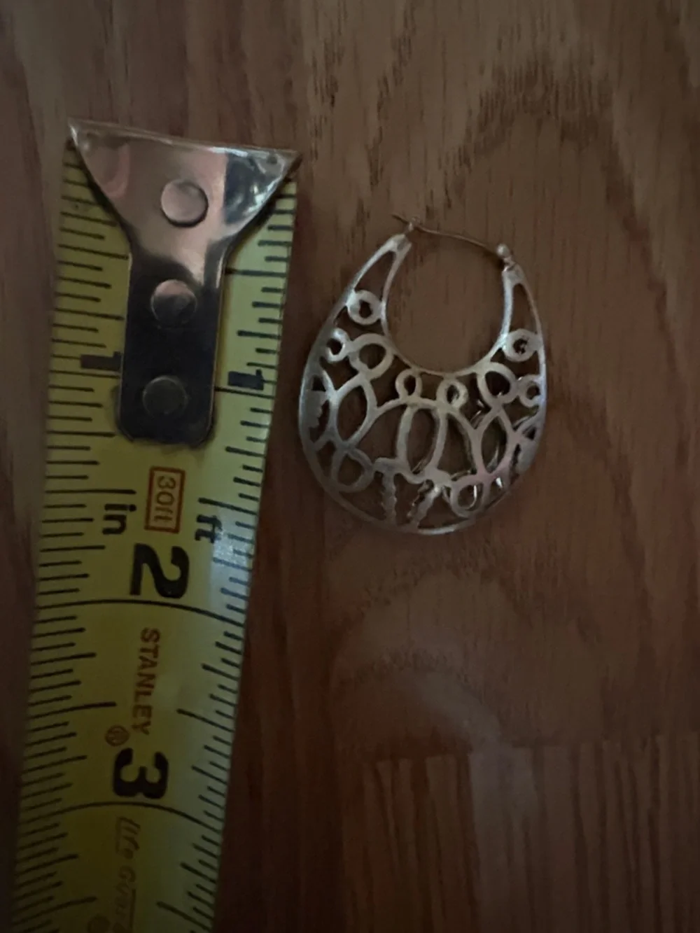 VINTAGE ORNATE FILIGREE HOOP SILVER-TONE DROP 1.5